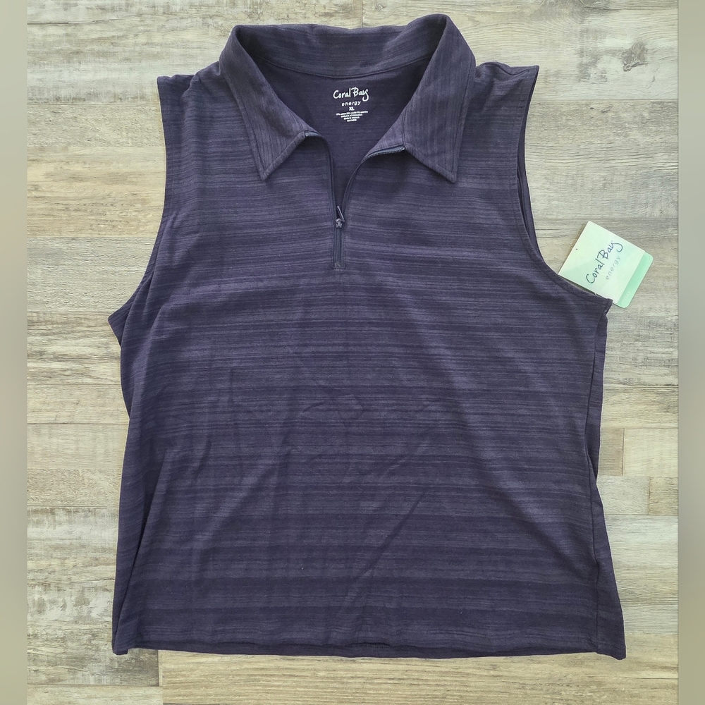 Coral Bay Women's Navy Blue Sleeveless Collared Golf Top